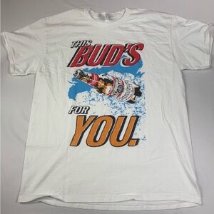 Budweiser White Tee with Red and Orange Graphics